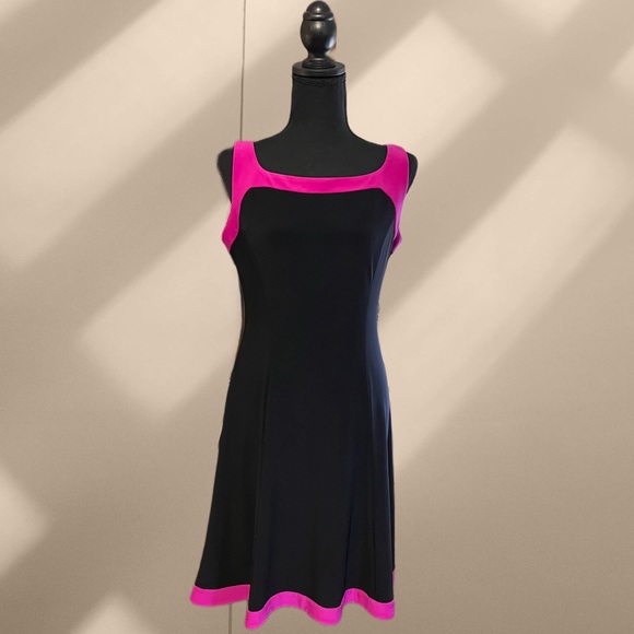 CHAPS Hot Pink and Black Colorblock Dress, Size Medium - Picture 2 of 7